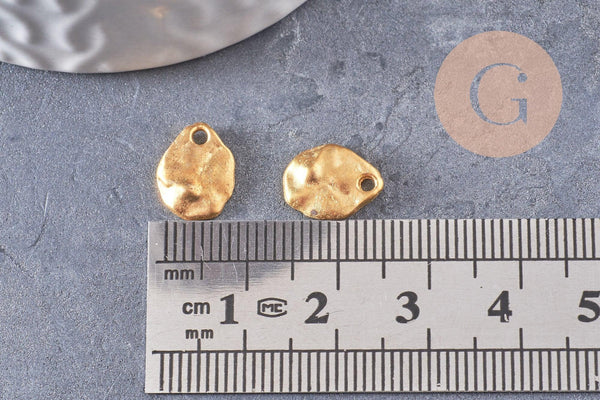 Pendentif médaille goutte texturée zamac doré 11mm, x10 (G0685)