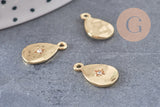Pendentif médaille goutte zamac doré zircon blanc, pendentif doré sans nickel, création bijoux dorés,14mm, x1 (G5594)