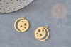 Pendentif médaille lune étoiles acier doré 20.5mm, breloque doré, acier inoxydable doré, pendentif sans nickel, x1 G6144