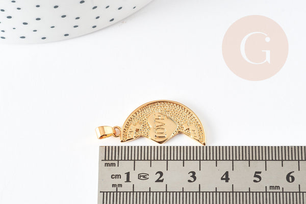 Pendentif médaille moitié coeur laiton doré, pendentif doré sans nickel pour création bijoux amour et BFF, 30mm, x1 G5339