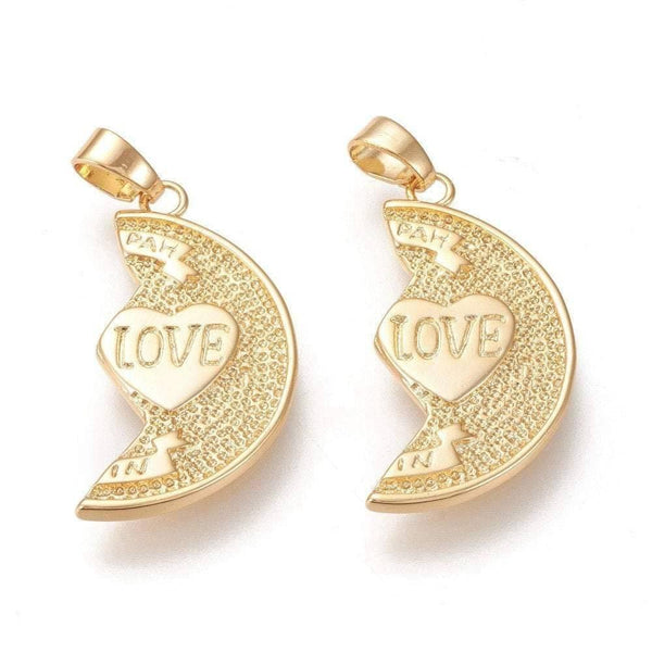 Pendentif médaille moitié coeur laiton doré, pendentif doré sans nickel pour création bijoux amour et BFF, 30mm, x1 G5339