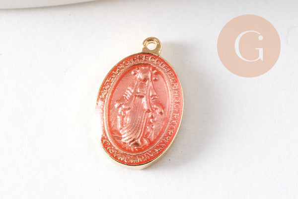 Pendentif médaille ovale Vierge Marie acier 304 inoxydable doré émaillée 13mm x1 ou x5 (10759)