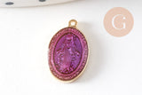 Pendentif médaille ovale Vierge Marie acier 304 inoxydable doré émaillée 13mm x1 ou x5 (10759)