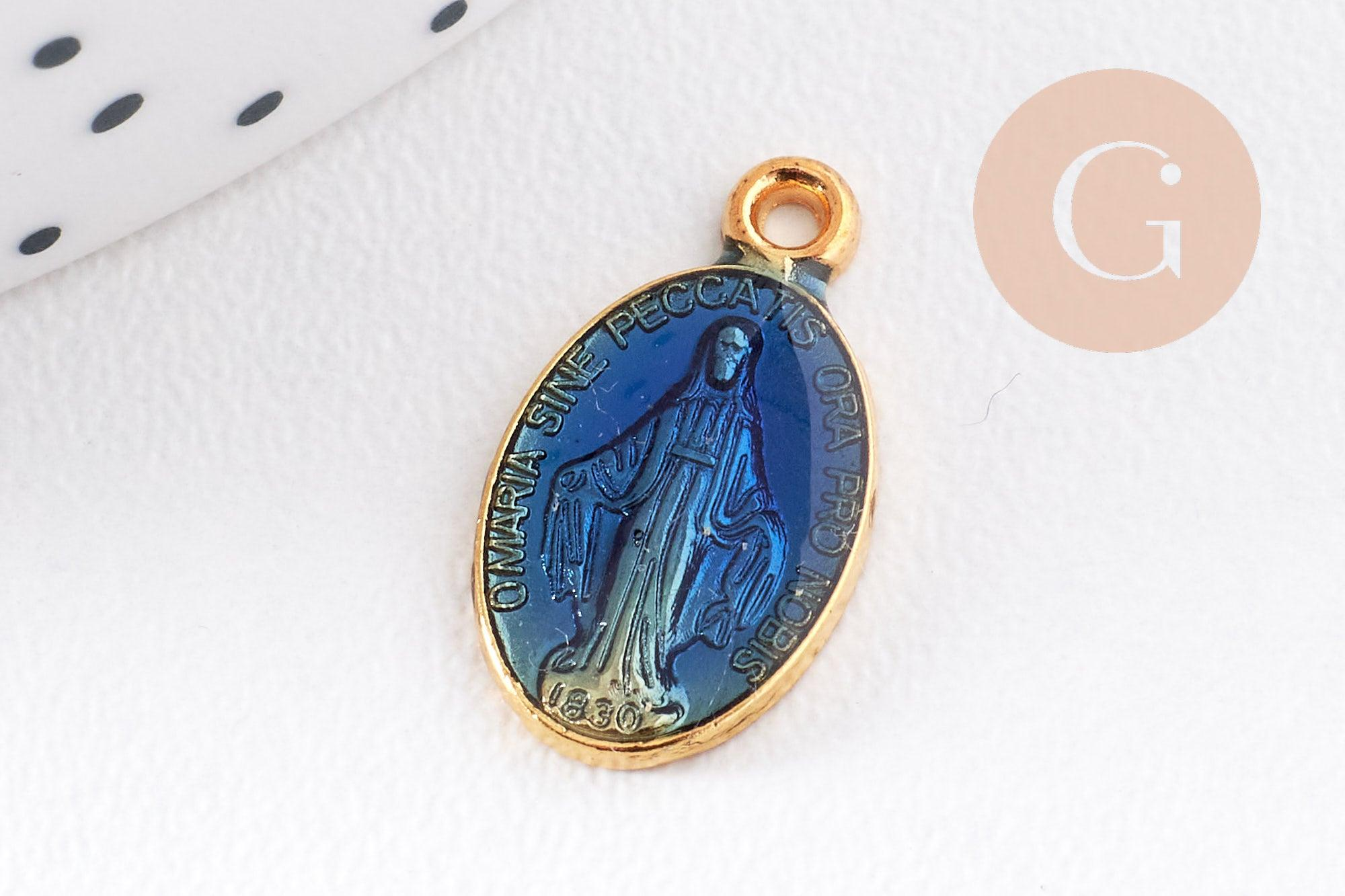 Pendentif médaille ovale Vierge Marie émaillée 17.5mm x1 AVEC DEFAUT (G8839-D)