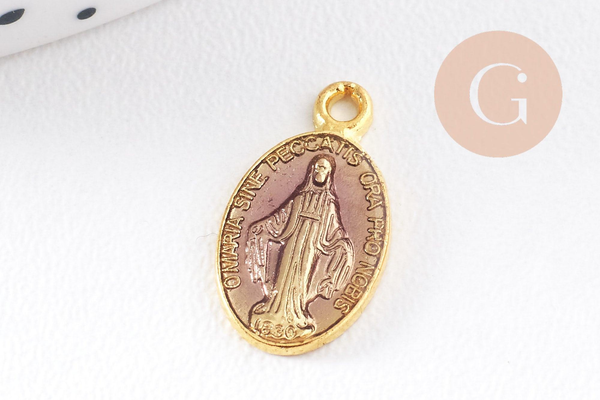 Pendentif médaille ovale Vierge Marie émaillée 17.5mm x1 AVEC DEFAUT (G8839-D)