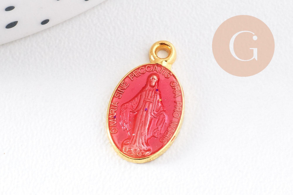 Pendentif médaille ovale Vierge Marie émaillée 17.5mm x1 AVEC DEFAUT (G8839-D)
