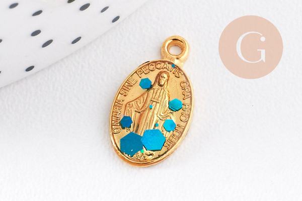 Pendentif médaille ovale Vierge Marie émaillée 17.5mm x1 AVEC DEFAUT (G8839-D)