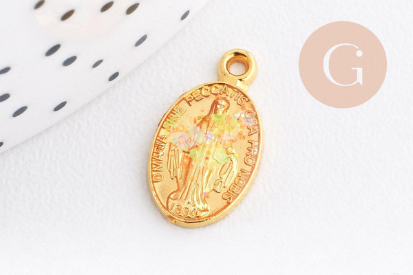 Pendentif médaille ovale Vierge Marie émaillée 17.5mm x1 AVEC DEFAUT (G8839-D)
