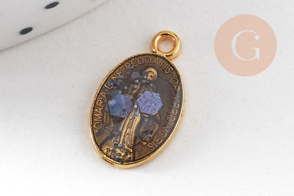 Pendentif médaille ovale Vierge Marie émaillée 17.5mm x1 AVEC DEFAUT (G8839-D)