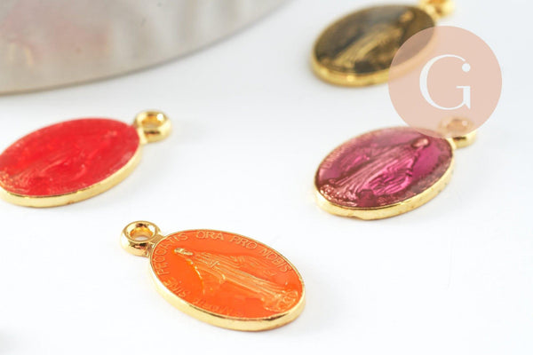 Pendentif médaille ovale Vierge Marie émaillée 17.5mm x1 AVEC DEFAUT (G8839-D)