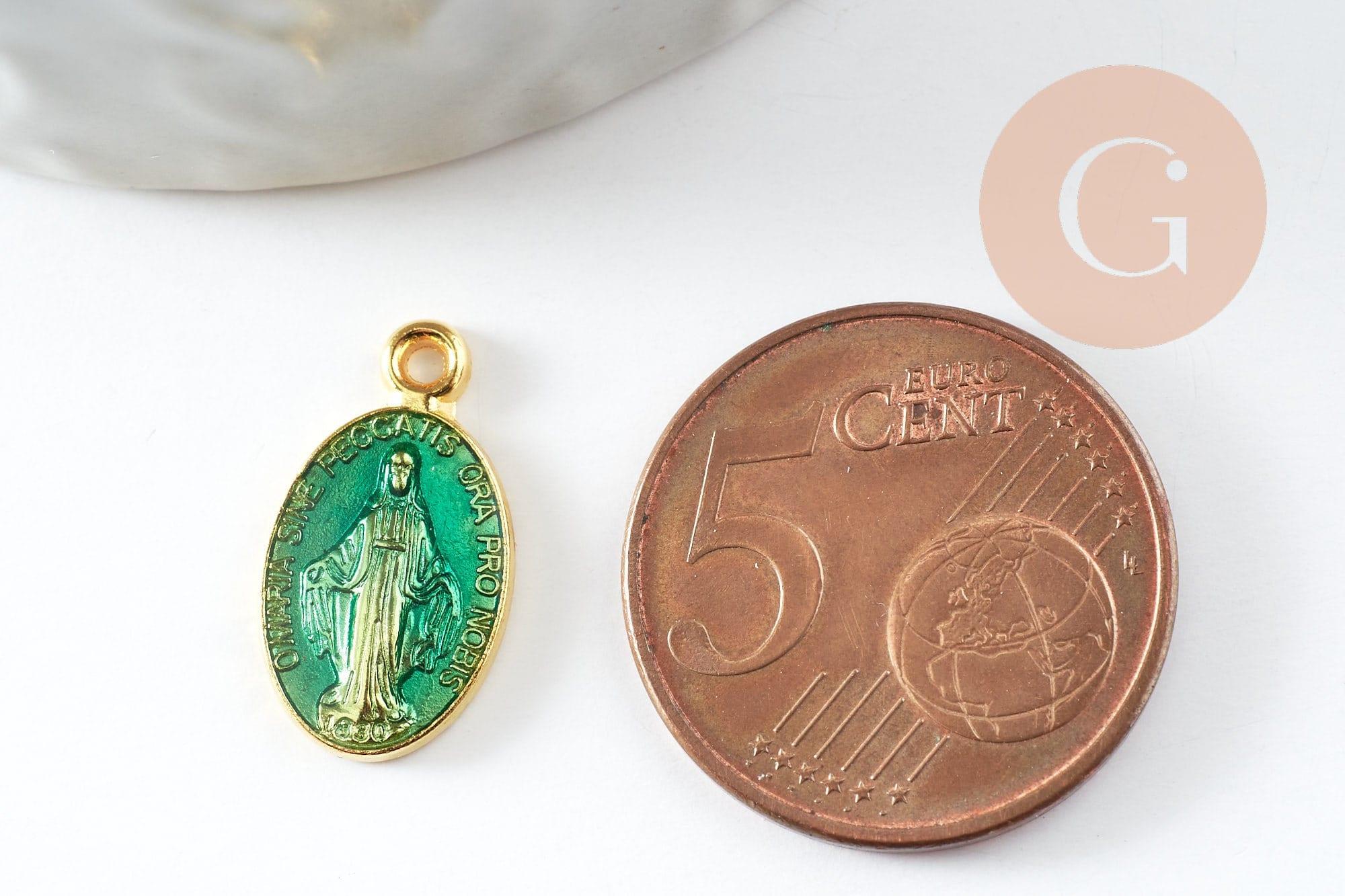 Pendentif médaille ovale Vierge Marie émaillée 17.5mm x1 AVEC DEFAUT (G8839-D)