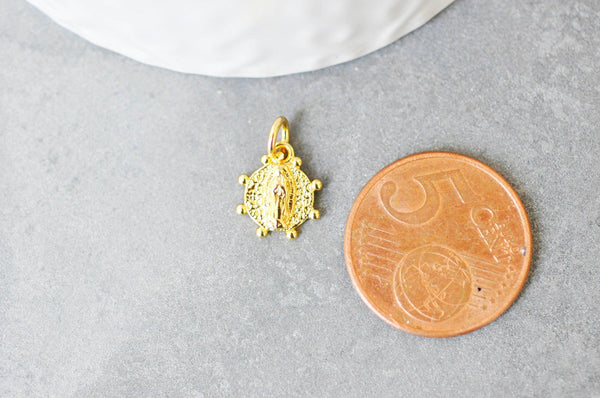 Pendentif médaille ovale Vierge Marie laiton doré 11mm, x1 (G3480)