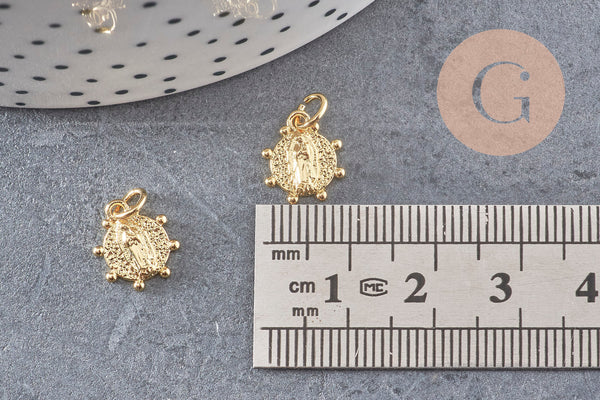 Pendentif médaille ovale Vierge Marie laiton doré 11mm, x1 (G3480)