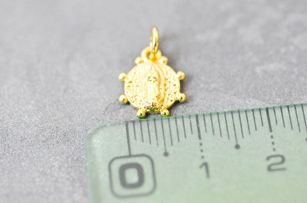Pendentif médaille ovale Vierge Marie laiton doré 11mm, x1 (G3480)