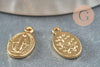 Pendentif médaille ovale Vierge Marie or 18K 14mm, pendentif laiton notre dame madonne, x5 (G3705)