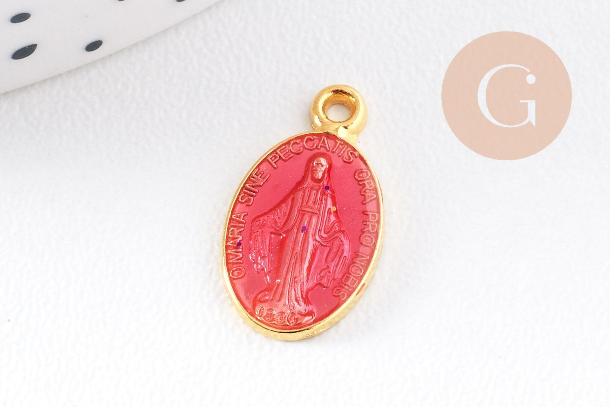 Pendentif médaille ovale Vierge Marie émaillée 17.5mm x1 AVEC DEFAUT (G8839-D)