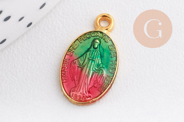 Pendentif médaille ovale Vierge Marie émaillée 17.5mm x1 AVEC DEFAUT (G8839-D)