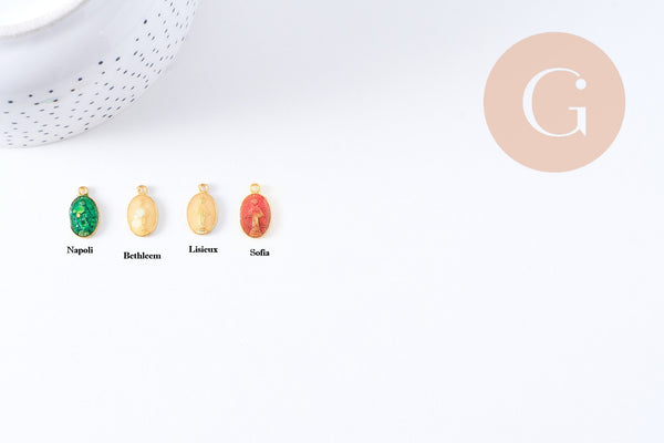 Pendentif médaille ovale Vierge Marie zamac doré émaillée 17.5mm x1 ou x5 (G8839)