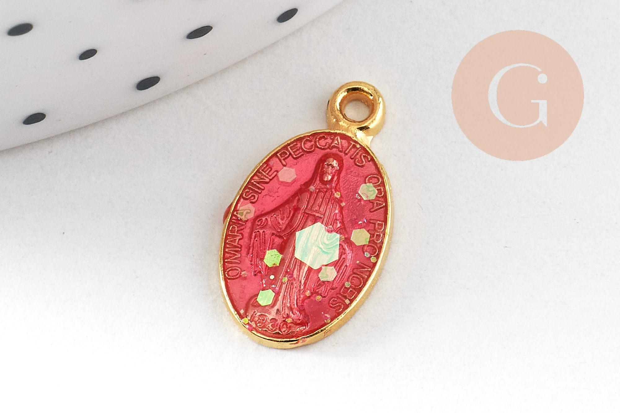 Pendentif médaille ovale Vierge Marie émaillée 17.5mm x1 AVEC DEFAUT (G8839-D)