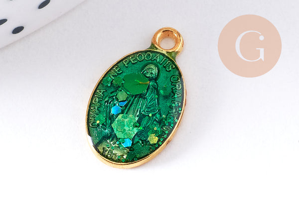 Pendentif médaille ovale Vierge Marie zamac doré émaillée 17.5mm x1 ou x5 (G8839)