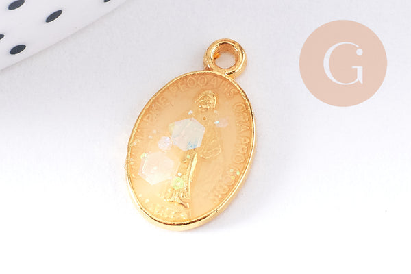 Pendentif médaille ovale Vierge Marie zamac doré émaillée 17.5mm x1 ou x5 (G8839)