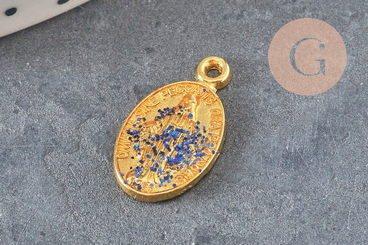 Colgante medalla Virgen María ovalada zamac oro esmaltado 17.5mm x1 o x5 (G8839)