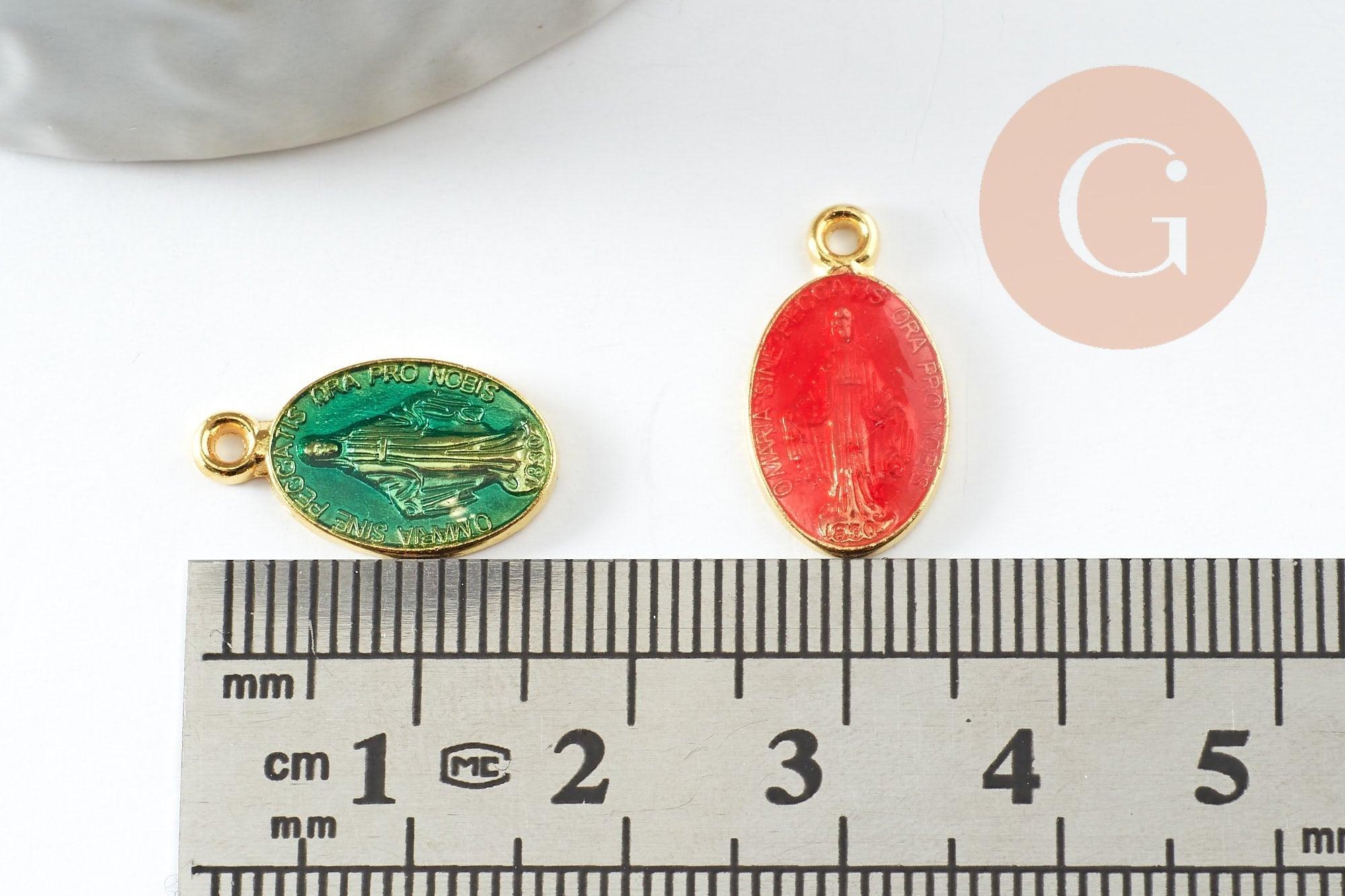 Pendentif médaille ovale Vierge Marie émaillée 17.5mm x1 AVEC DEFAUT (G8839-D)