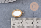 Pendentif médaille ovale nacre naturelle acier 304 inoxydable doré IP 21mm, x1 (G10752)