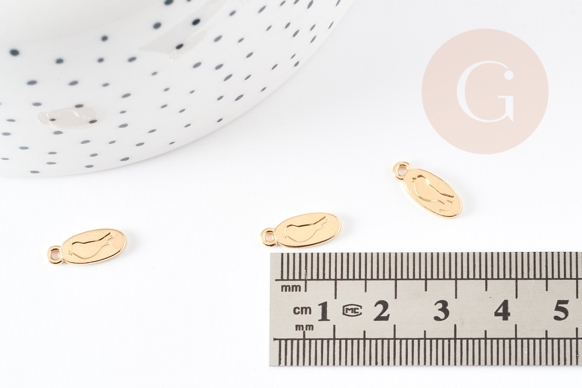 Pendentif médaille ovale oiseau zamac doré 14mm, x5 (G4083)
