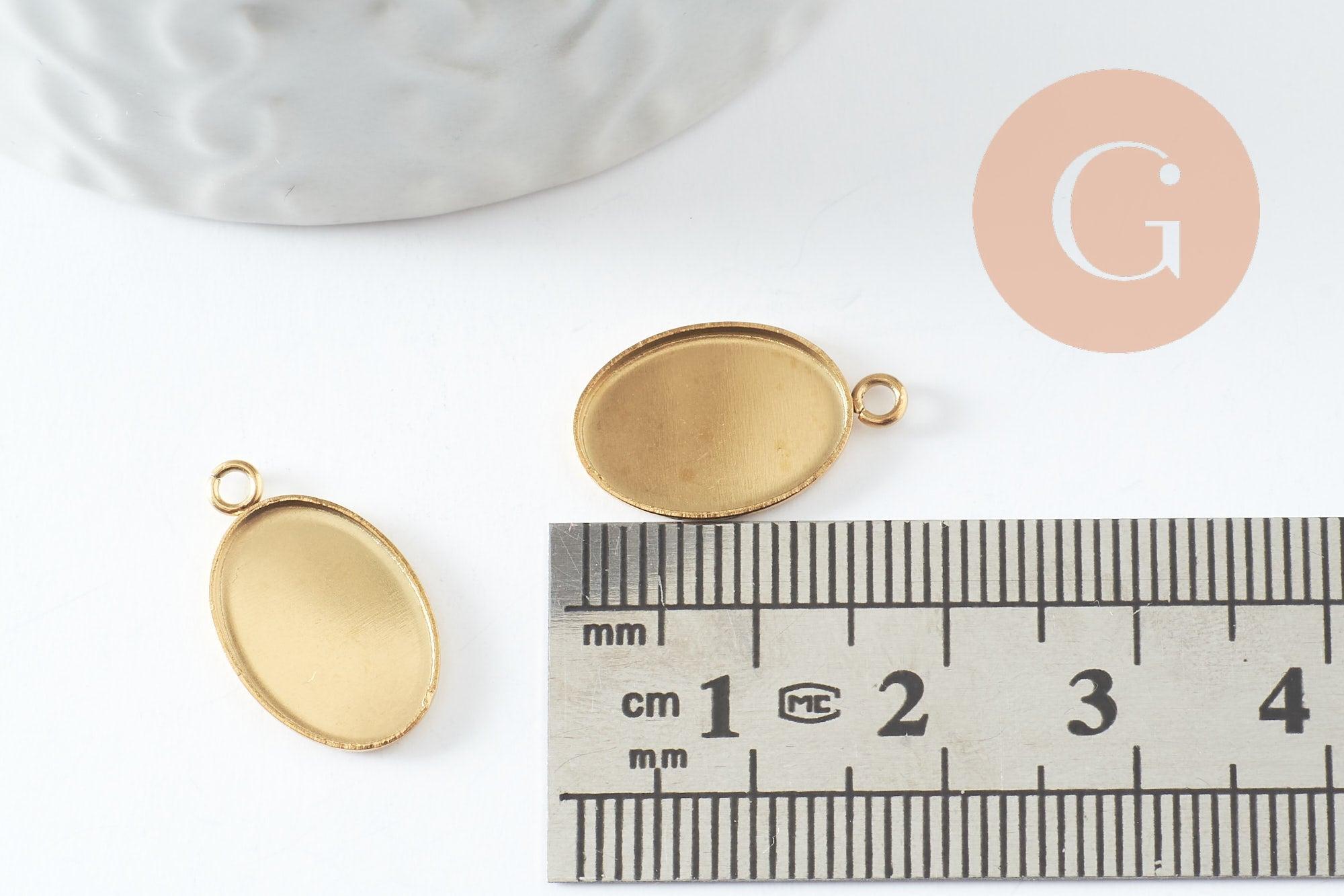 Pendentif médaille ovale support cabochon acier 304 inoxydable doré IP 14x10mm, x2 (G9814)