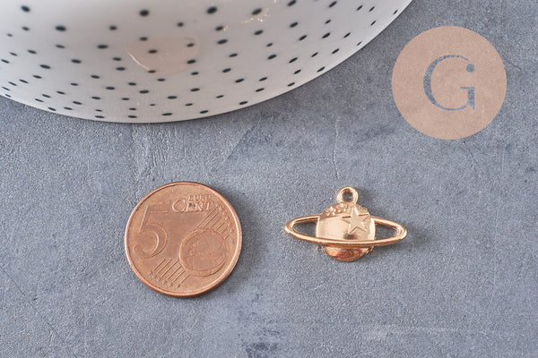 Pendentif médaille planète zamac doré 13.5mm, x1 (G10553)