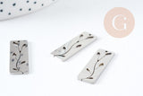 Pendentif médaille rectangle fleur acier 201 inoxydable argenté 28mm, x1 (G9130)