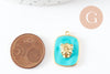 Pendentif médaille rectangle lion émail laiton doré 21.5mm, création bijoux animal x1 G9550