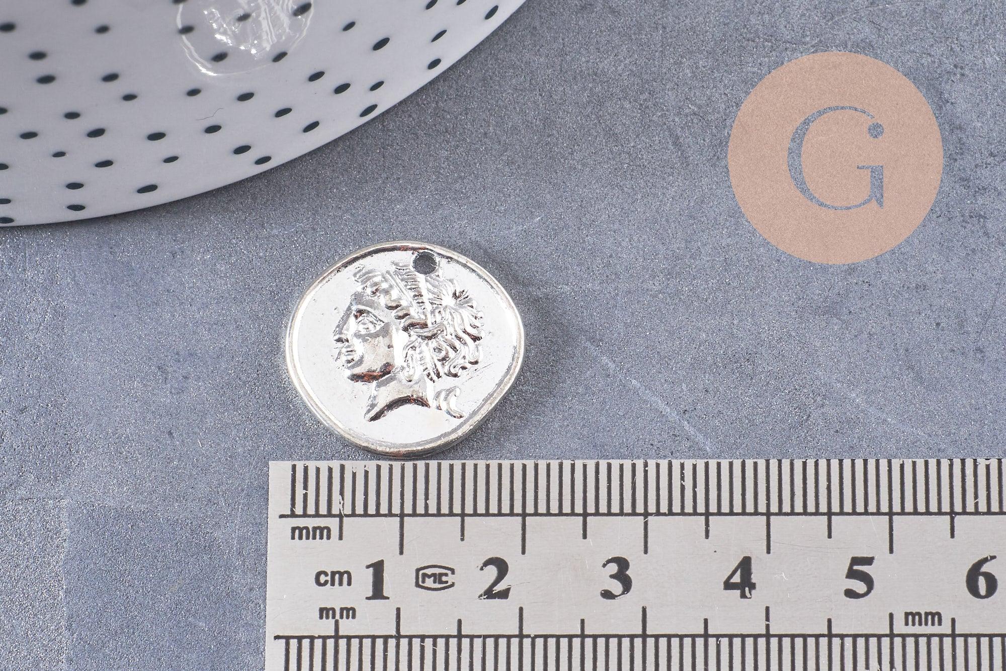 Pendentif médaille romaine zamac argenté 19mm, x5 (G1675)
