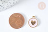Pendentif médaille rond cœur émail rose clair zamac doré, création bijou amour, x1 (G7423)