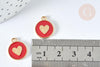 Pendentif médaille rond cœur émail rouge zamac doré, création bijou amour, x1 (G7425)