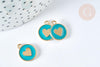 Pendentif médaille rond cœur émail turquoise zamac doré, création bijou amour, x1 (G7422)