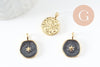 Pendentif médaille rond étoile émail noir laiton doré, pendentif laiton émaillé,sans nickel,18mm, x1 G4369