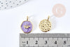 Pendentif médaille rond papillon émail violet laiton doré 18mm, pendentif laiton émaillé,sans nickel, x1 G8552