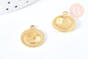 Pendentif médaille ronde Coquillage acier 316 doré inoxydable 18mm, x1 (G7126)