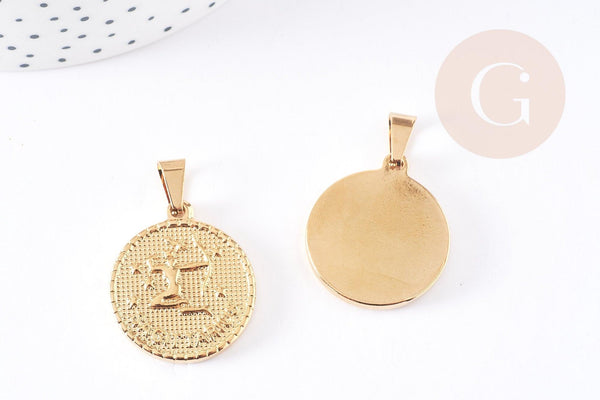 Pendentif médaille ronde Sagittaire acier 304 inoxydable doré à graver, x1 (G2077)