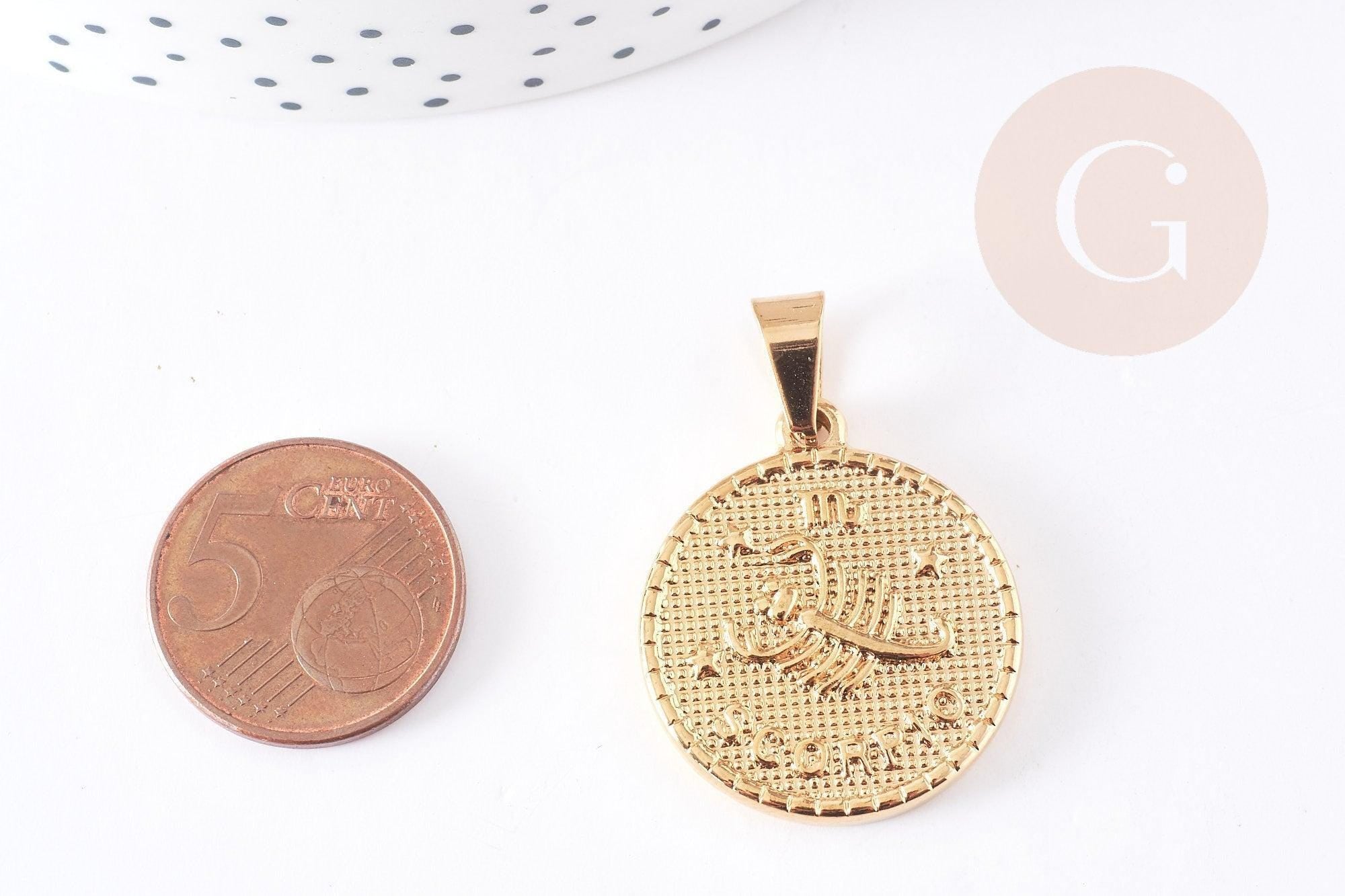 Pendentif médaille ronde Scorpion acier 304 inoxydable doré à graver 29mm, x1 (G0816)
