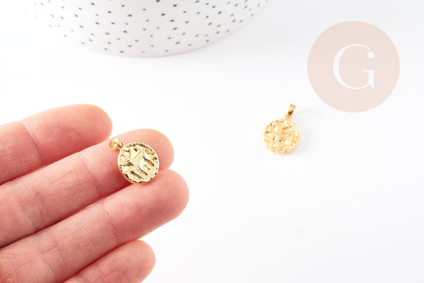 Pendentif médaille ronde Taureau laiton doré 18K - 16.5mm, un pendentif doré astrologique création bijoux,16.5mm, x1 G4930