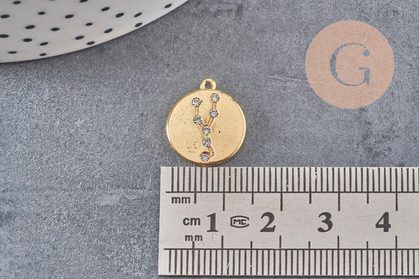 Pendentif médaille ronde Taureau laiton doré 18K, un pendentif doré astrologique création bijoux sans nickel,16mm, x1 (G4924)