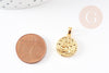 Pendentif médaille ronde Vierge laiton doré 18K 16.5mm, un pendentif doré astrologique création bijoux, x1 G3644