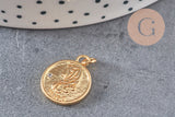 Pendentif médaille ronde Vierge laiton doré 18K, pendentif doré astrologique création bijoux sans nickel,18mm, x1 (G5332)