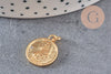 Pendentif médaille ronde Vierge laiton doré 18K, pendentif doré astrologique création bijoux sans nickel,18mm, x1 (G5332)