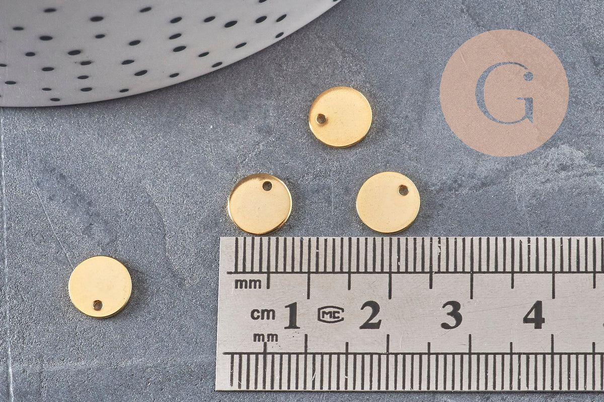 Pendentif médaille ronde acier 201 inoxydable doré 8mm, x10 (G2440)