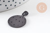 Pendentif médaille ronde acier 304 inoxydable IP noir opaque 23.5mm, x1 (G10881)