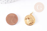 Pendentif médaille ronde aigle acier inoxydable doré,pendentif doré sans nickel,médaille or,2.2cm,x1 (G4056)